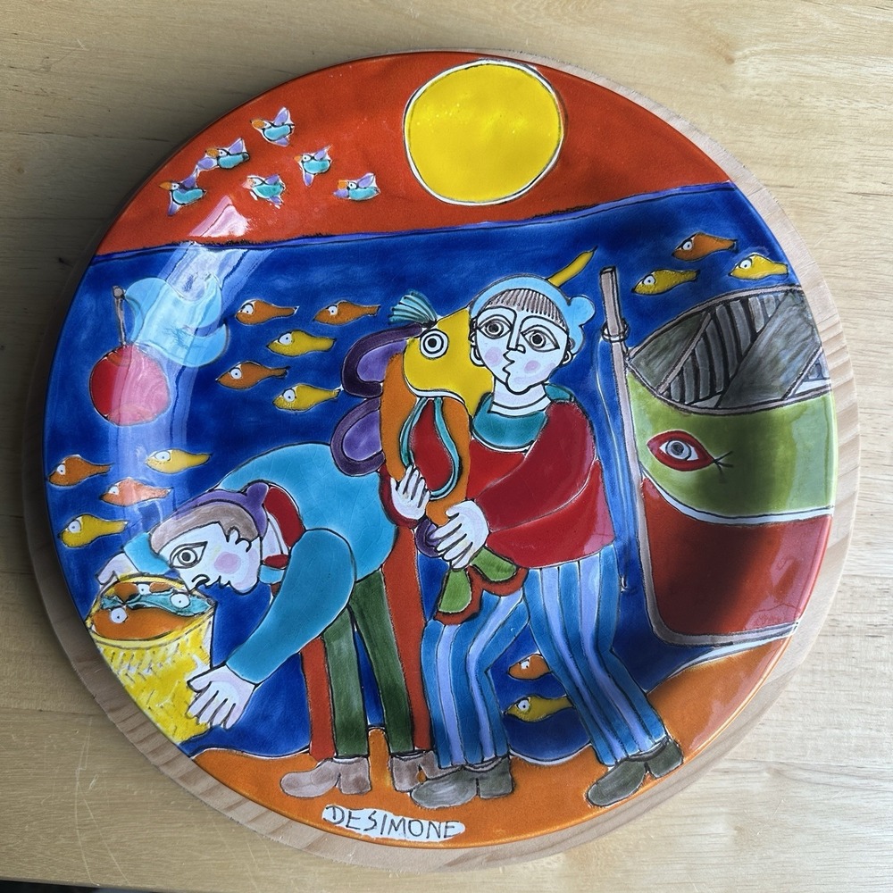 Giovanni De Simone Fisherman Plate 9.7 Inch Caltanisetta Italy Picasso Style 415